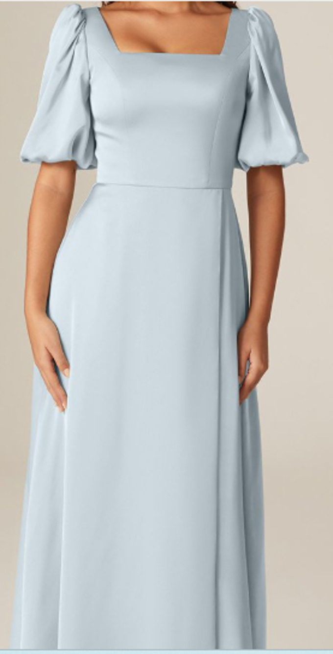 AW BRIDAL sz 2  XS Baby Blue Etta Satin Formal Bridesmaid Maxi Dress New B49